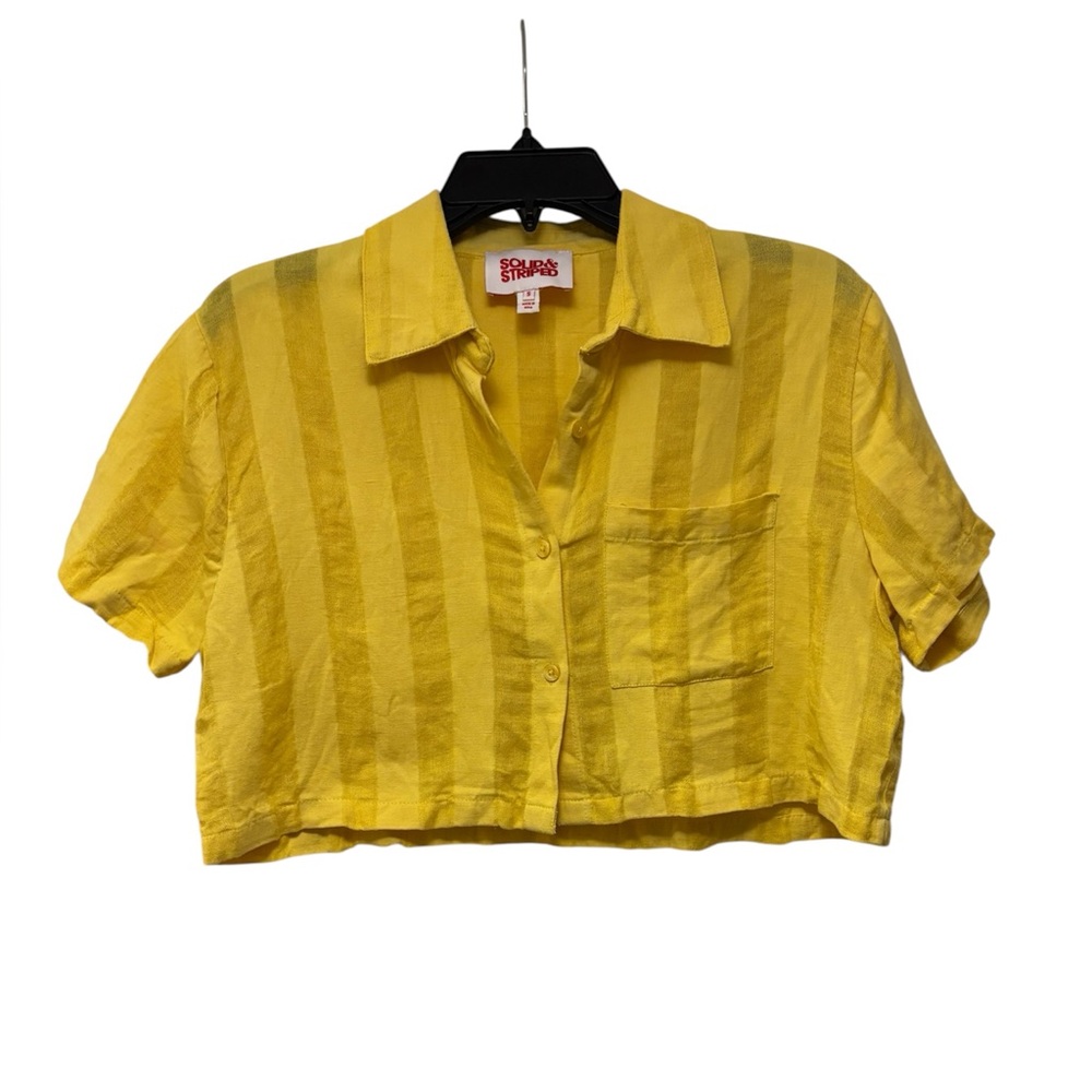 Solid & Striped Yellow Striped Cropped Short Slee… - image 1